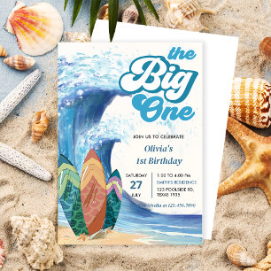Beach 1:a födelsedag med stor Surfa Inbjudningar