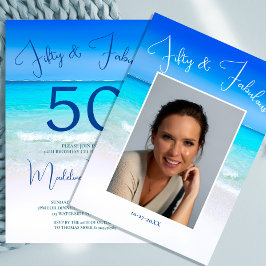 Beach 50 och Fabulous Photo Birthday Inbjudningar