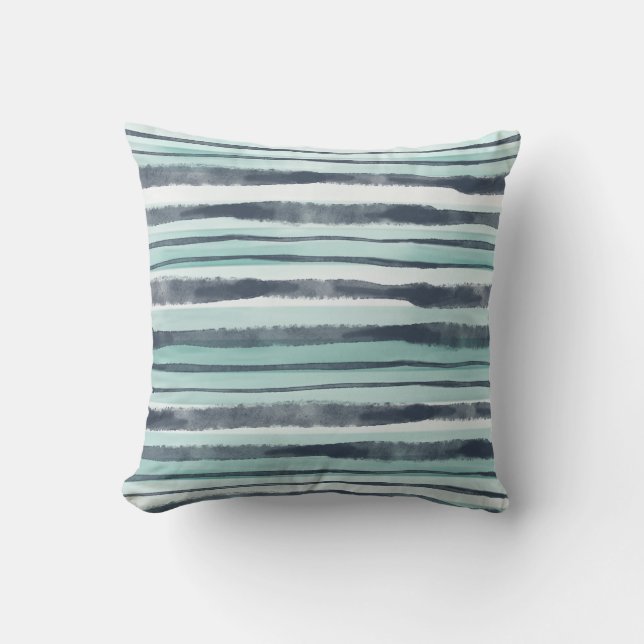 Beach Abstrakt Watercolor Navy Blue and Aqua Kudde (Framsida)