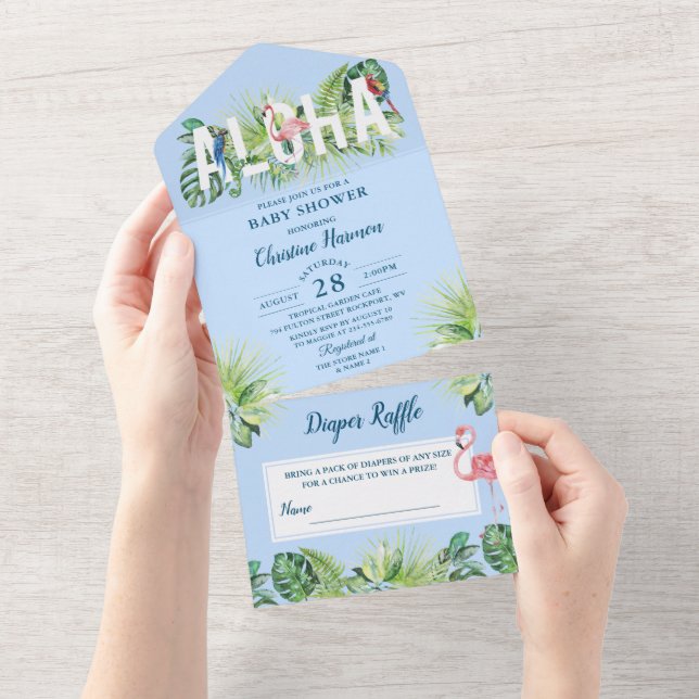 Beach Aloha Light Blue Baby Shower Diaper Raffle (Tearaway)