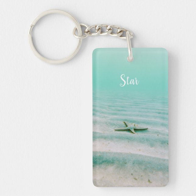 Beach Älskare Keychain Sea Grönt med Namn (Framsidan)