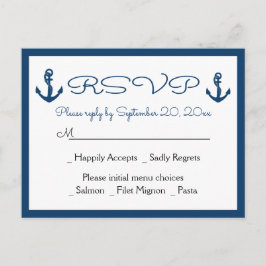 Beach Anchor Beach Navy Blue Nautical Bröllop OSA Inbjudan Vykort