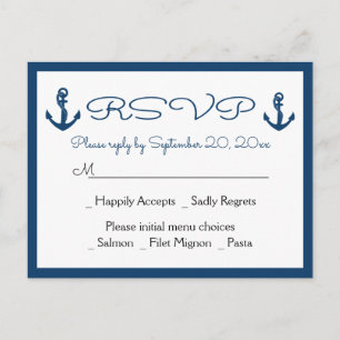 Beach Anchor Beach Navy Blue Nautical Bröllop OSA Inbjudan Vykort