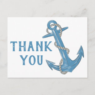 Beach Anchor Blue Nautical Bröllop Tack Vykort