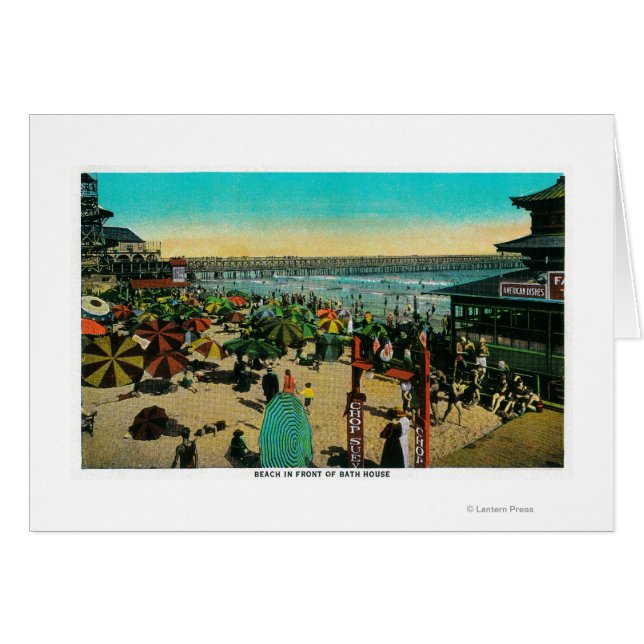 Beach and Bath House, Long BeachLong Beach, CA Hälsningskort (Framsidan Horizontal)