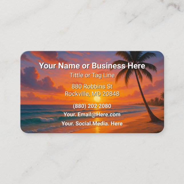 Beach and Palm Trees Business Card Personal Visitkort (Framsida)