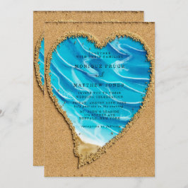 Beach and Sand Heart Destination Wedding Inbjudningar