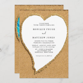 Beach and Sand Heart Destination Wedding Invati Inbjudningar