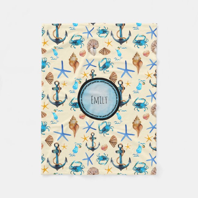 Beach and Sea Life Thated Mönster Personlig Fleecefilt (Framsidan)