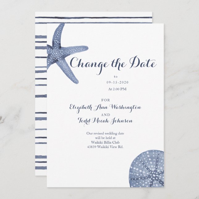 Beach Ändra datum för vattenfärgskort Inbjudningar (Fram/baksida)