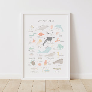 Beach Animal Alphabet Nursery Decor Poster