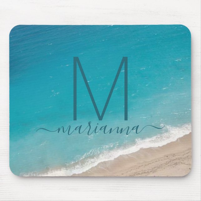 Beach Anpassningsbar Photo Personlig Namn Monogram Musmatta (Framsidan)