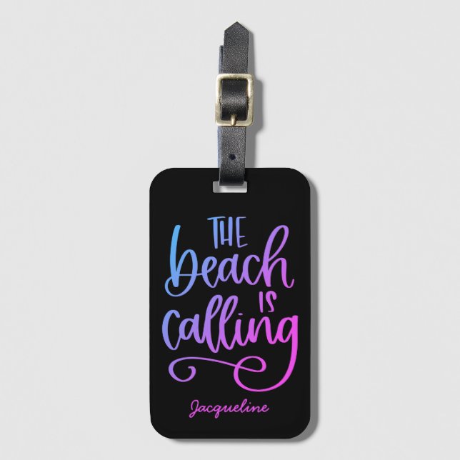 Beach anropar Anpassningsbar Blue Lila Whimsical T Bagagebricka (Framsida vertikal)