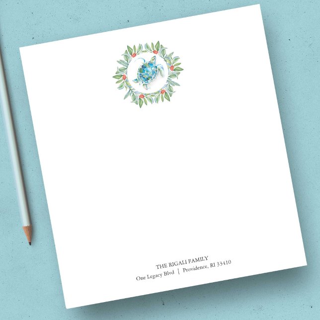 Beach-Anteckningsblocket - Vattenfärgssköldpadda Anteckningsblock (Order bulk Christmas notepads with watercolor sea turtle & personalized text by Victoria Grigaliunas)