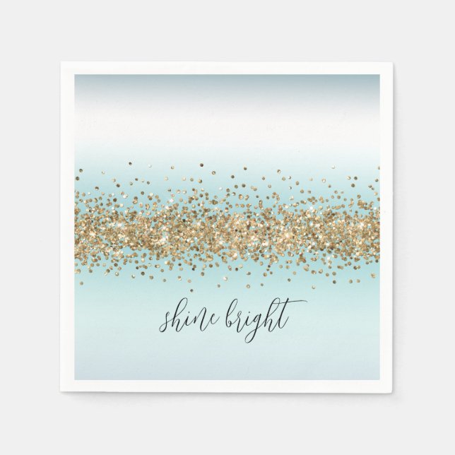 Beach Aqua Blue Ombre Guld Glitzy Gnistra Pappersservett (Framsidan)