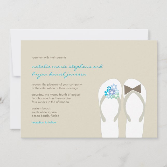 Beach Aqua Flinflip flops Destination Wedding Inbj Inbjudningar (Framsida)