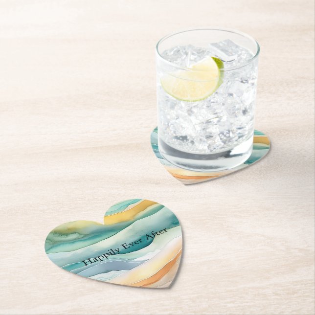 Beach Aqua Grönt Ocean Cream Sand Bröllop Underlägg Papper (Insitu)