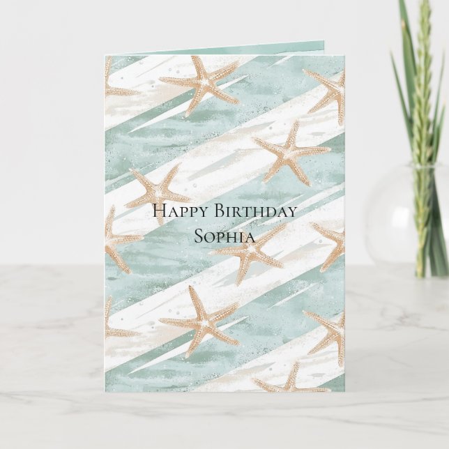 Beach Aqua Mint Starfish Rand Birthday Kort (Framsida)
