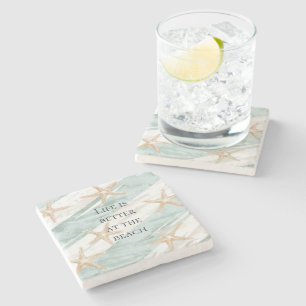 Beach Aqua Mint Starfish Rand Bröllop Stenunderlägg