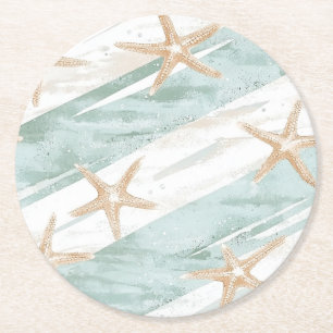 Beach Aqua Mint Starfish Rand Bröllop Underlägg Papper Rund