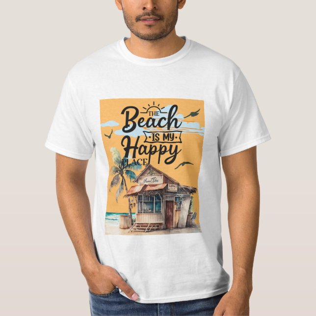 Beach är min Lycklig Ställe-sommar T Shirt (Framsida)