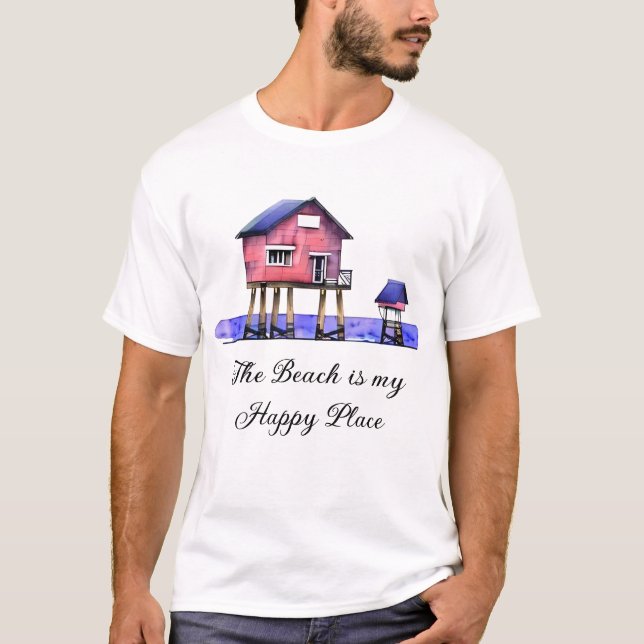 Beach är min Lycklig Ställe T Shirt (Framsida)