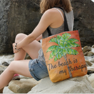 Beach är min terapeutiska Orange Tropical Handflat Axelväska
