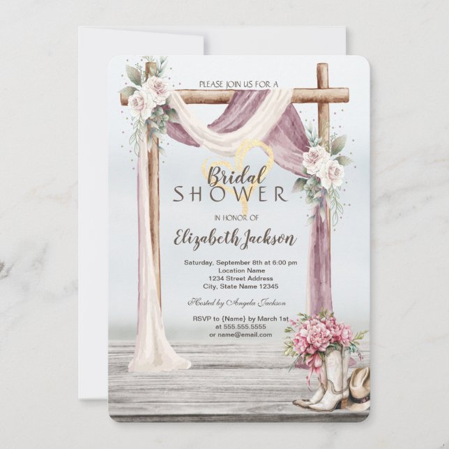 Beach Arbor Cowboy Boots Hat Bridal Shower  Inbjudningar (Framsida)
