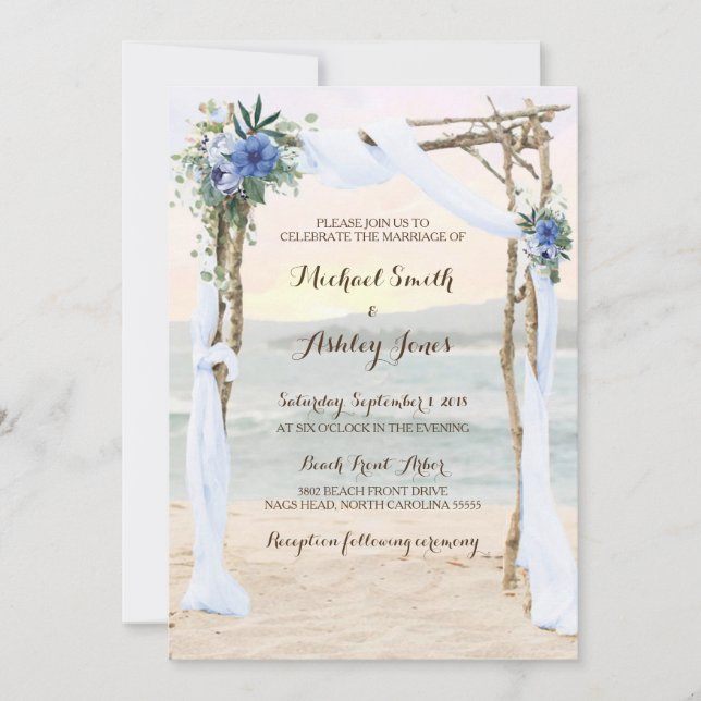 Beach Arbor Sunset Blue Orchid Wedding bjudande Inbjudningar (Framsida)