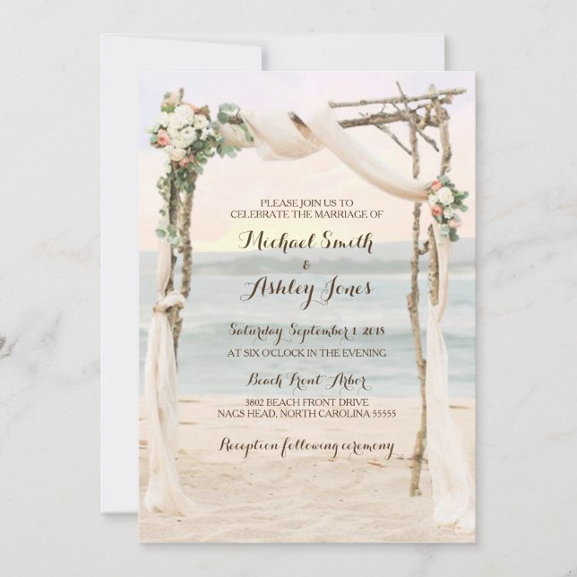 Beach Arbour Sunset Wedding bjudande Inbjudningar (Framsida)