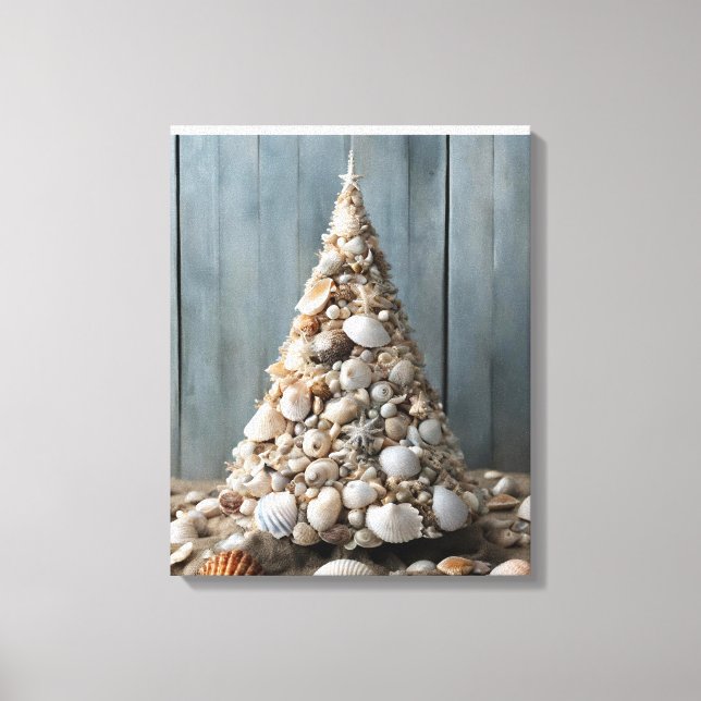 Beach Art Seashells Coastal Julgran Decor Canvastryck (Framsida)