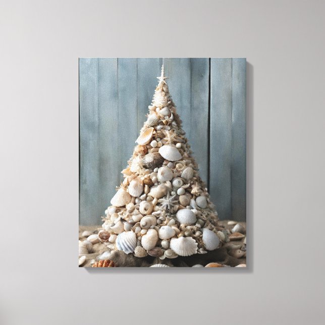 Beach Art Seashells Coastal Julgran Decor Canvastryck (Framsida)