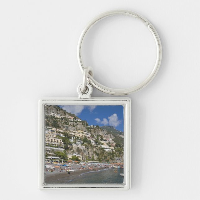 Beach at Positano, Kampanien, Italien Fyrkantig Silverfärgad Nyckelring (Framsidan)