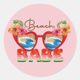 Beach Babe Classic Round Sticker Runt Klistermärke