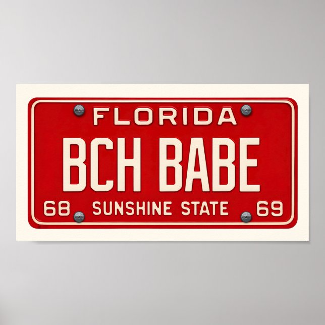 Beach Babe | Coastal Retro Florida License Plate Poster (Framsidan)