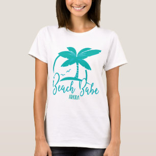 Beach Babe Handflatan Träd Aruba Teal & Blue Souve T Shirt