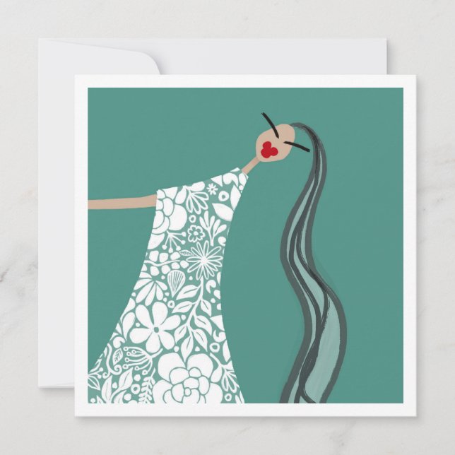 Beach Babe in White Flowers Mode Illustration Inbjudningar (Framsida)