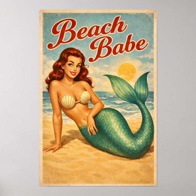 Beach Babe Pin-Up Mermaid - Retro Coastal Life Art Poster (Framsidan)