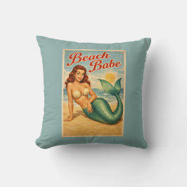 Beach Babe Pin-Up Mermaid Retro Coastal Life Blue Kudde
