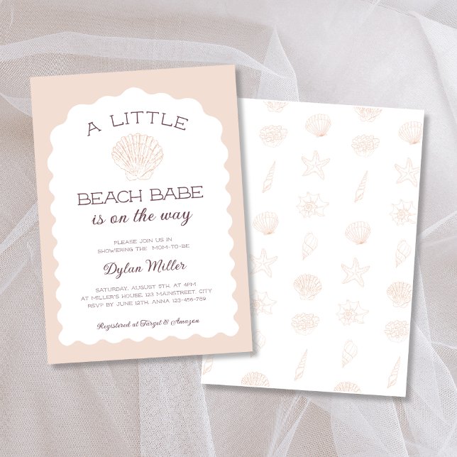 Beach Babe Seashell Girl Baby Shower Inbjudningar (Beach Babe Seashell Girl Baby Shower Invitation)