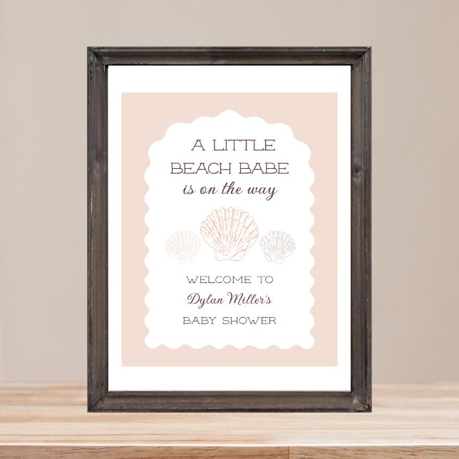 Beach Babe Seashell Girl Baby Shower Välkommen Poster (Beach Babe Seashell Girl Baby Shower Welcome Poster)