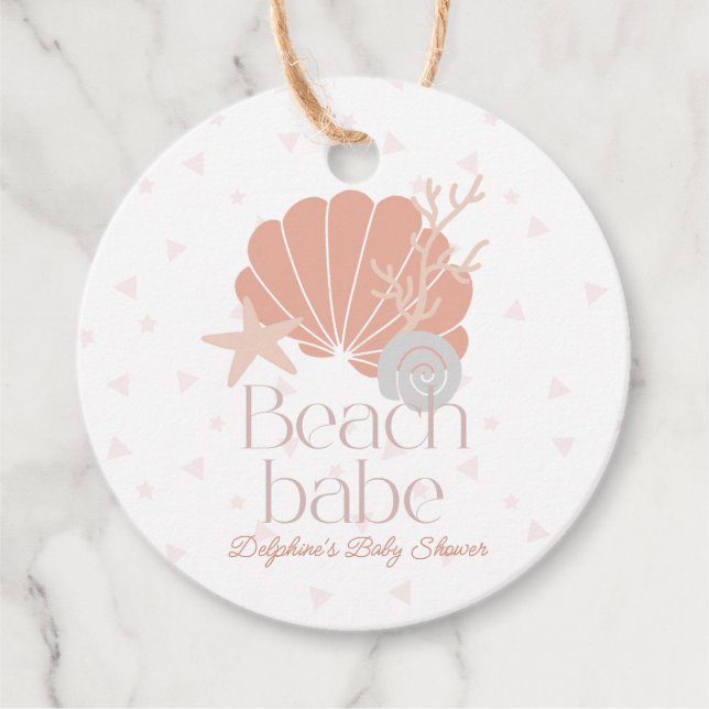 Beach Babe Seashell Pink Girl Baby Shower Gåvor Etiketter (Framsida)