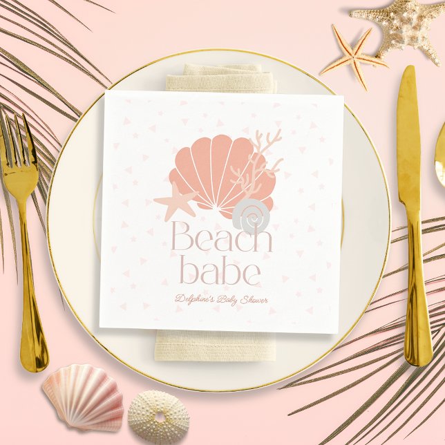 Beach Babe Seashell Pink Girl Baby Shower Pappersservett (Skapare uppladdad)