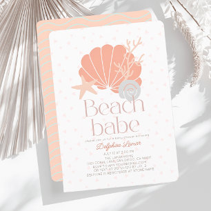 Beach Babe Seashell Rosa Girl Baby Shower Inbjudningar