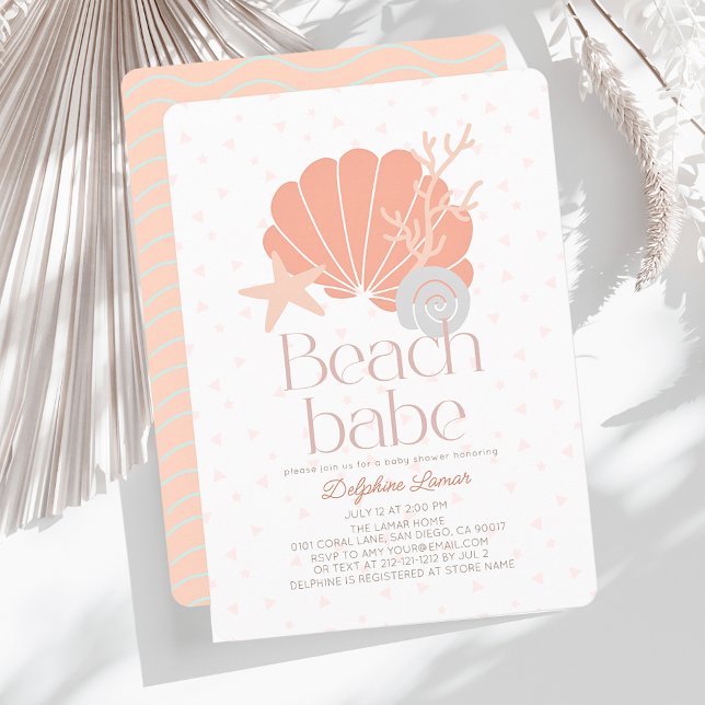 Beach Babe Seashell Rosa Girl Baby Shower Inbjudningar (Skapare uppladdad)
