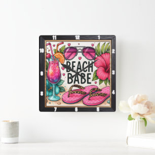Beach Babe Sunglasses Flip Flop Fyrkantig Klocka