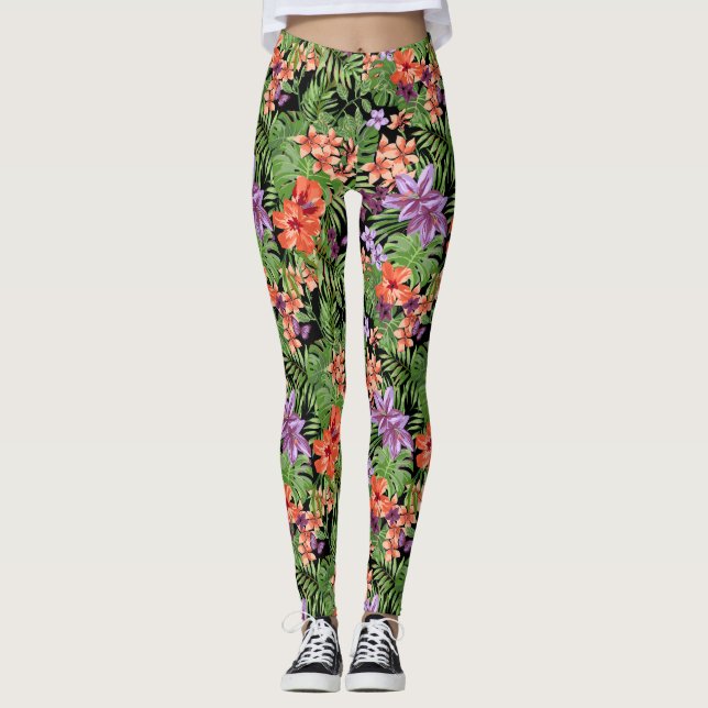 Beach Babe Tropical Leggings med svart bakgrund (Framsida)