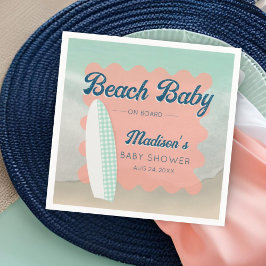 Beach Baby ombord på Gingham Surfboard Baby Shower Pappersservett