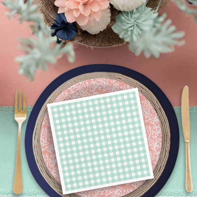 Beach Baby på Mint Gingham Baby Shower Pappersservett (Skapare uppladdad)
