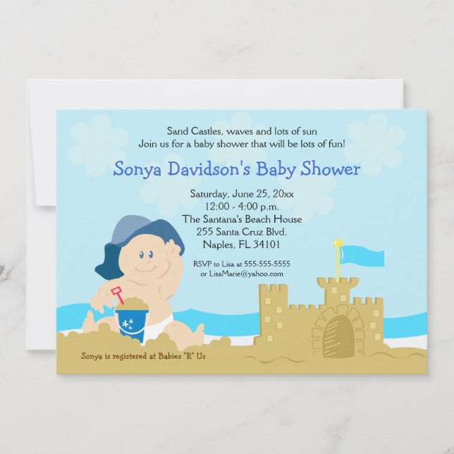 Beach Baby Sand Castle Boy Shower 5x7 Inbjudningar (Framsida)